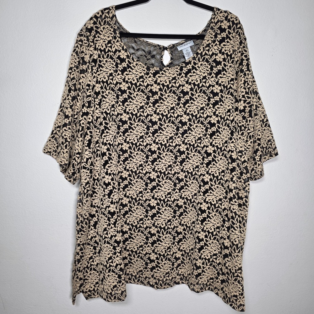 Catherines Women's 4X 30/32W Plus Size Dressy Lace Tunic Top Boho Flowy Keyhole‎